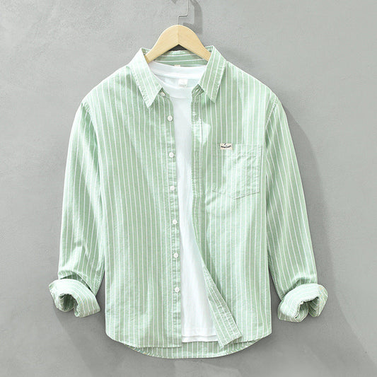 Marly Zurich - Camicia in cotone casual da uomo casual a maniche lunghe a righe in tessuto Oxford semplice e versatile - 1