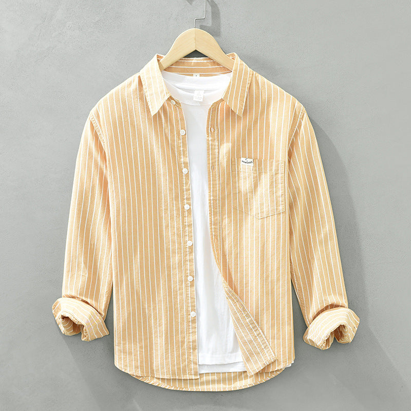Marly Zurich - Camicia in cotone casual da uomo casual a maniche lunghe a righe in tessuto Oxford semplice e versatile - 10