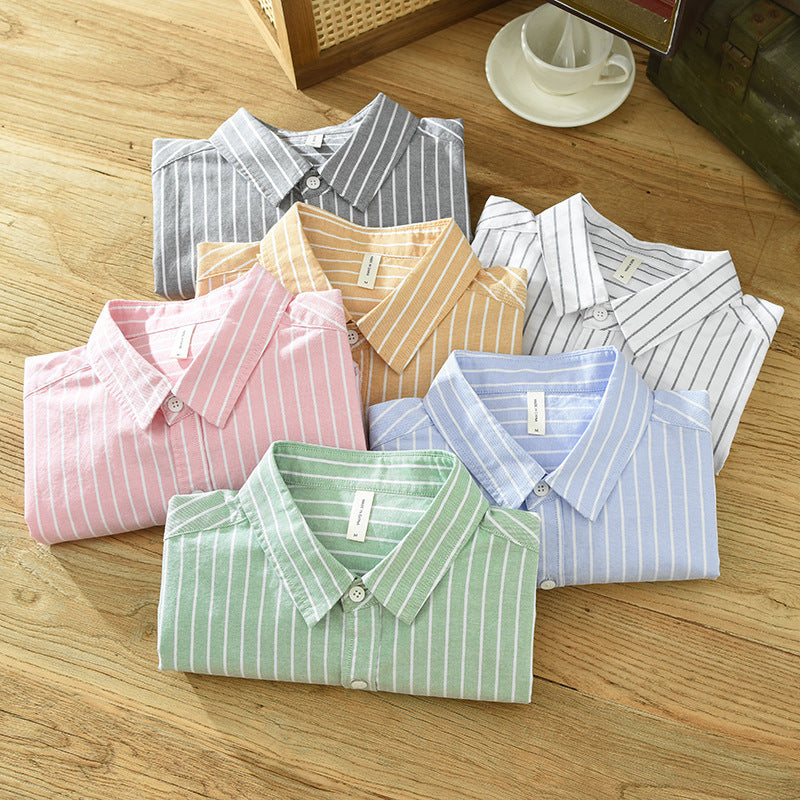 Marly Zurich - Camicia in cotone casual da uomo casual a maniche lunghe a righe in tessuto Oxford semplice e versatile - 2