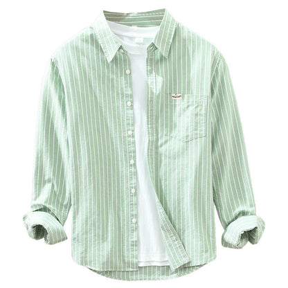Marly Zurich - Camicia in cotone casual da uomo casual a maniche lunghe a righe in tessuto Oxford semplice e versatile - 4