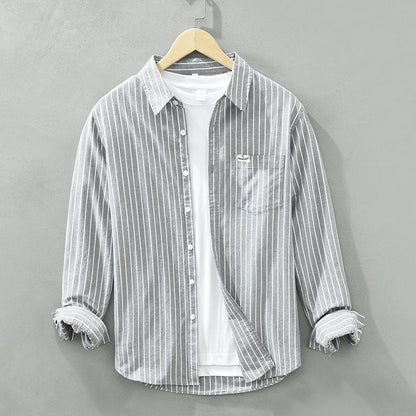 Marly Zurich - Camicia in cotone casual da uomo casual a maniche lunghe a righe in tessuto Oxford semplice e versatile - 5