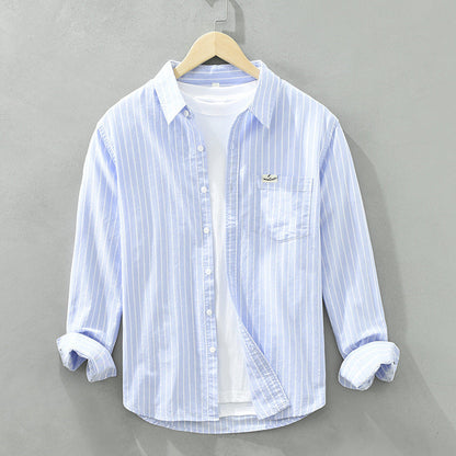 Marly Zurich - Camicia in cotone casual da uomo casual a maniche lunghe a righe in tessuto Oxford semplice e versatile - 6