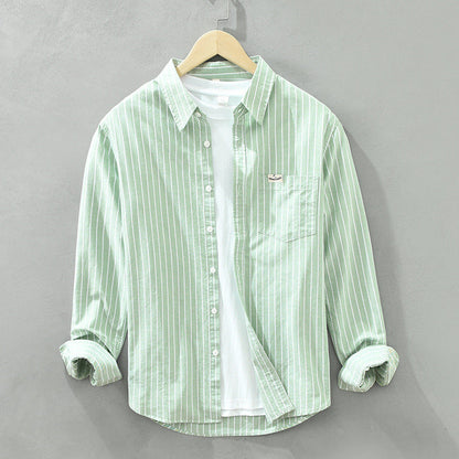 Marly Zurich - Camicia in cotone casual da uomo casual a maniche lunghe a righe in tessuto Oxford semplice e versatile - 7
