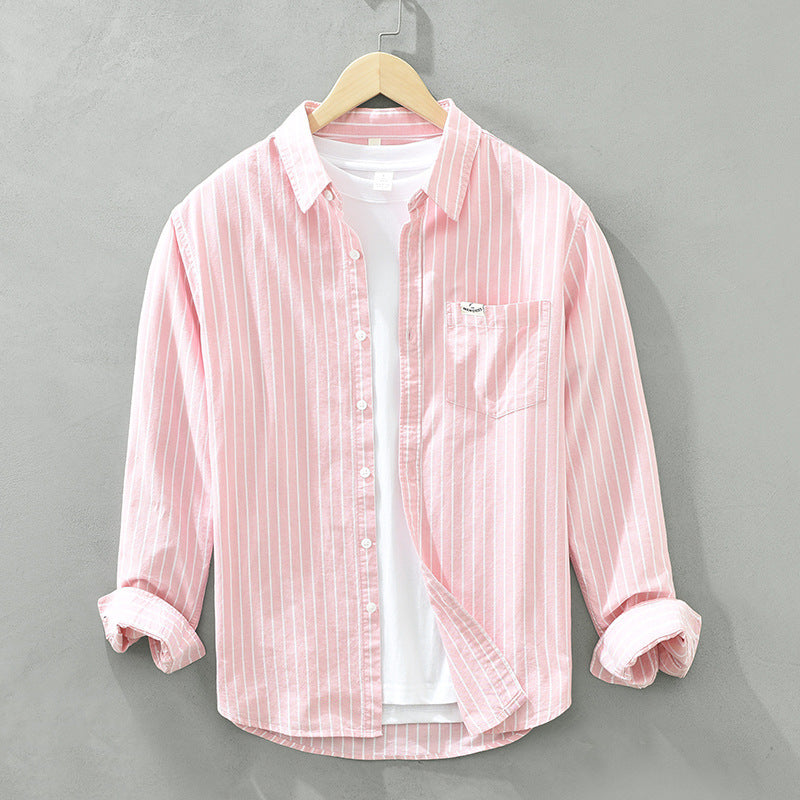 Marly Zurich - Camicia in cotone casual da uomo casual a maniche lunghe a righe in tessuto Oxford semplice e versatile - 8