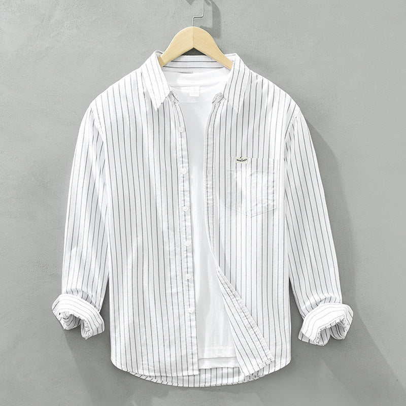 Marly Zurich - Camicia in cotone casual da uomo casual a maniche lunghe a righe in tessuto Oxford semplice e versatile - 9