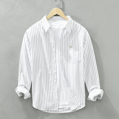 Marly Zurich - Camicia in cotone casual da uomo casual a maniche lunghe a righe in tessuto Oxford semplice e versatile - 9