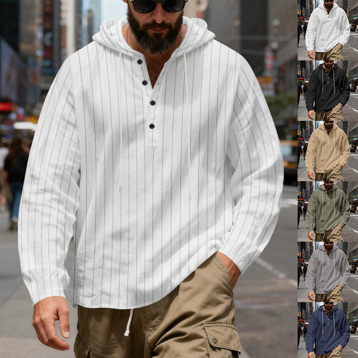 Marly Zurich Herren Kapuzenhemd Gestreift aus Leinen - 1